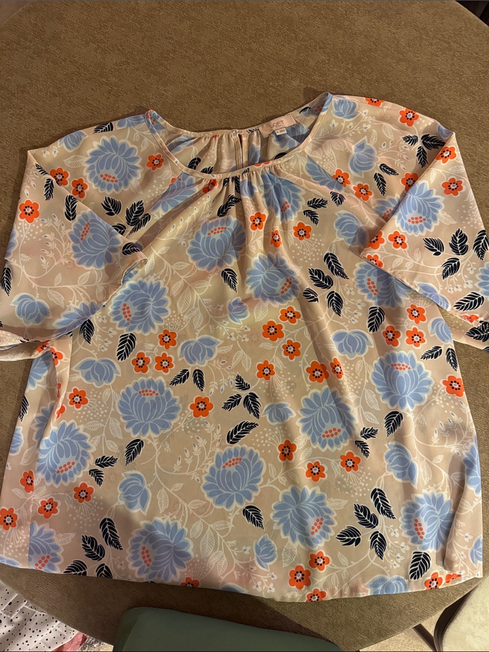 LOFT Cream Blouse with Blue and Orange Floral Print